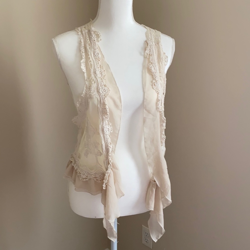 Umgee vest.  Lace and sheer two tone beige.